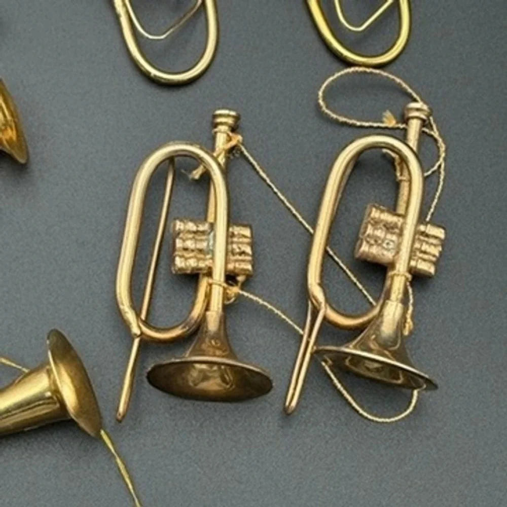 12pc Vintage Gold Brass Miniature Musical Instrument‎ Christmas Ornaments Lot